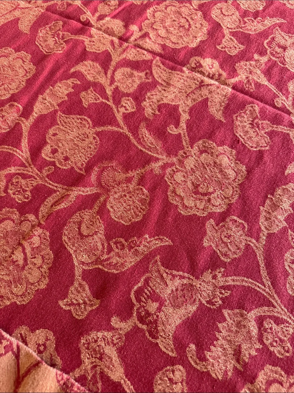 Pottery Barn Red and Cream Floral Jacquard Tablecloth